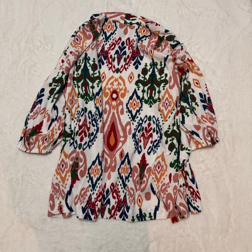 Zara Hanoi Kimono Ikat Print Open Front Cardigan Linen Blend No Belt Small - Picture 5 of 7